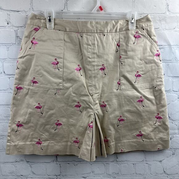 Lilly Pulitzer Beige Embroidered Pink Flamingo Skirt Skort W/Pockets Golf Sz 10 - Picture 2 of 9